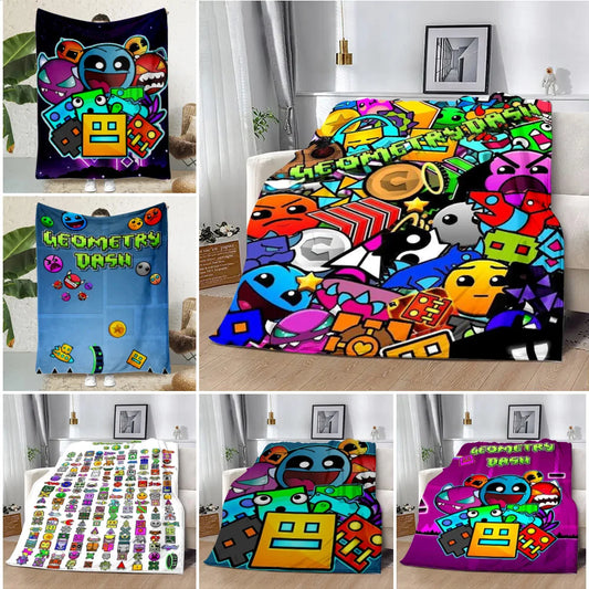 Geometry Dash Blanket – Soft Cozy Printed Throw Blanket for Gaming Room Decor Blanket