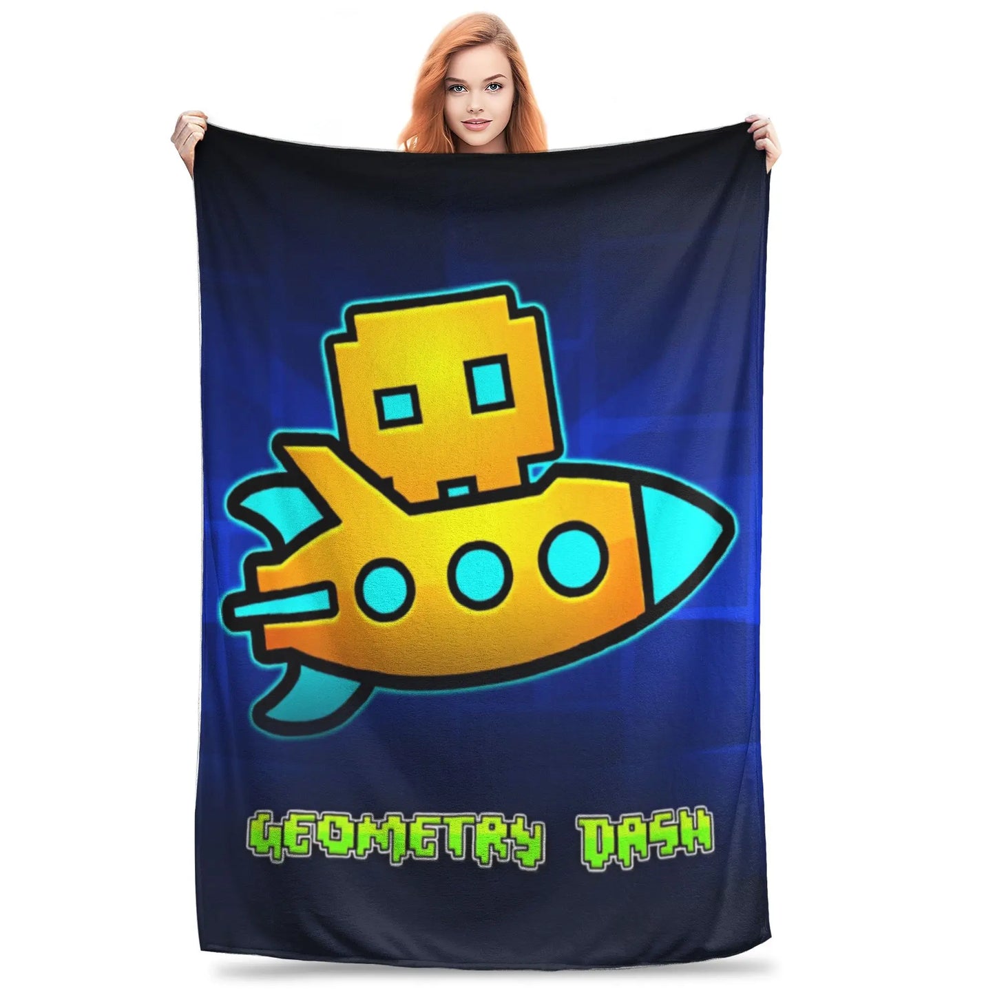 Geometry Dash Cube Game Blanket Flannel Cozy Ultra-Soft Throw Blankets for Bedroom Rug Piece
