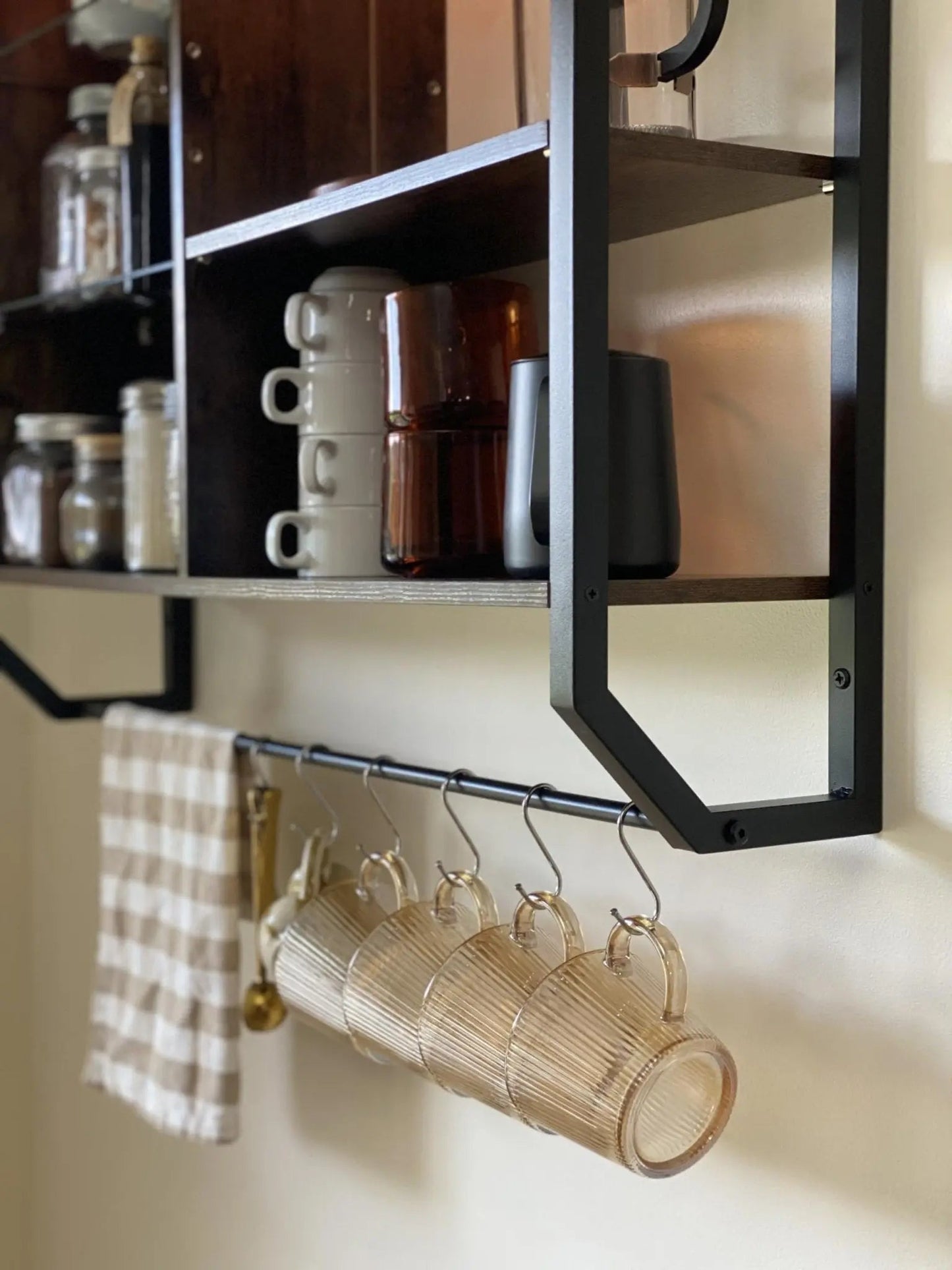 Bestier Gaming Floating Shelves, 34" LED Wall Mounted Shelf with Adjustable Glass Shelf, Pipe Shelves Hanging Display Rack Bookshelf with 6 S - Hook, Gaming Room Decor Wine Coffee Bar Black - Gapo Goods -