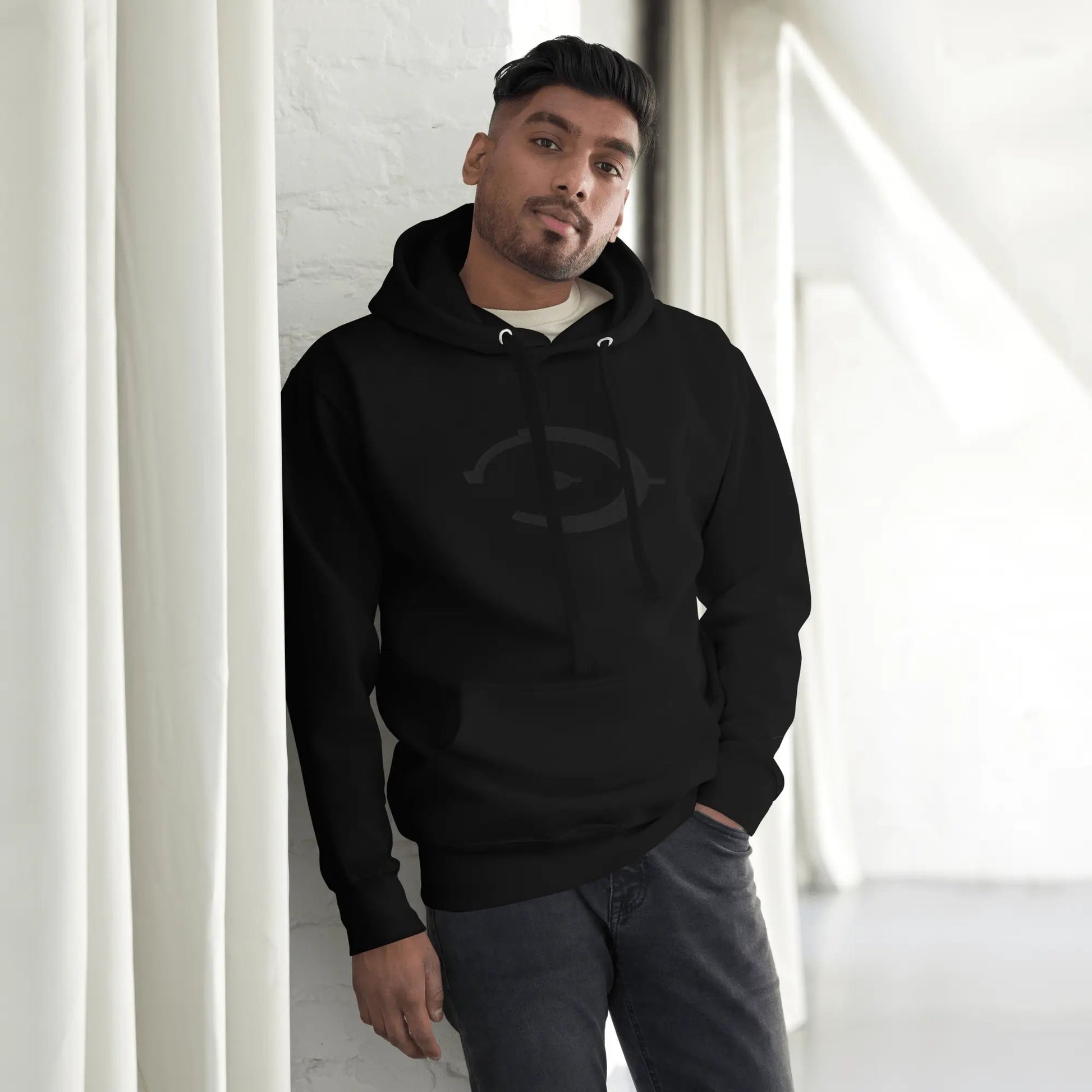Embroidered Unisex Hoodie - Black Hoodie With Pouch Pocket | Soft Cotton Blend