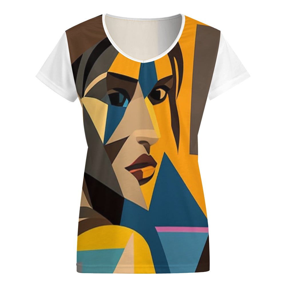 Exclusive GG design Lara Croft Inspired V-Neck T-Shirt in Picasso Style for Women