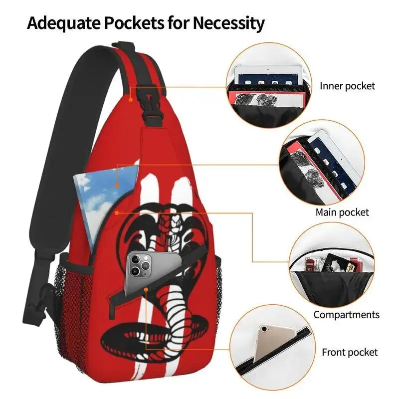 Cobra Kai Sling Crossbody Backpack Men Custom The Karate Kid Shoulder Chest Bag for Traveling Daypack - Gapo Goods -