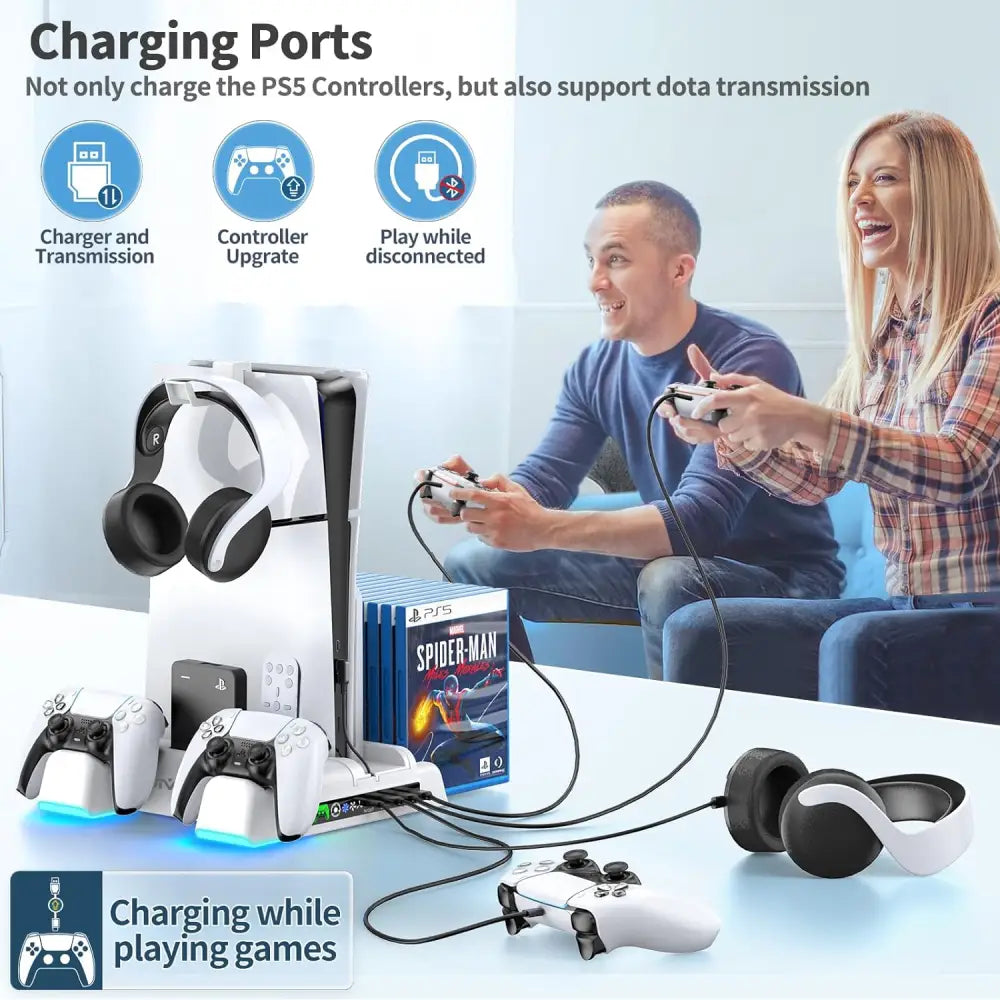 PS5 Cooling Station - Vertical Stand with Dual Controller Charger & Turbo Fan Gaming Accessories