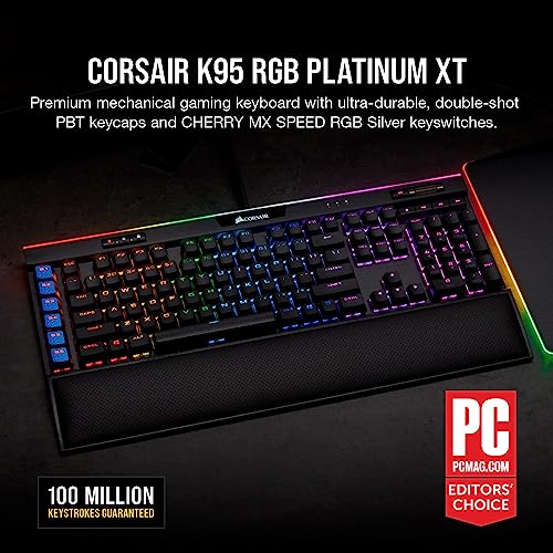 Corsair K95 RGB PLATINUM XT Mechanical Wired Gaming Keyboard - Cherry MX Speed Switches - PBT Double - Shot Keycaps - iCUE Compatible - QWERTY NA Layout - Black - Gapo Goods -