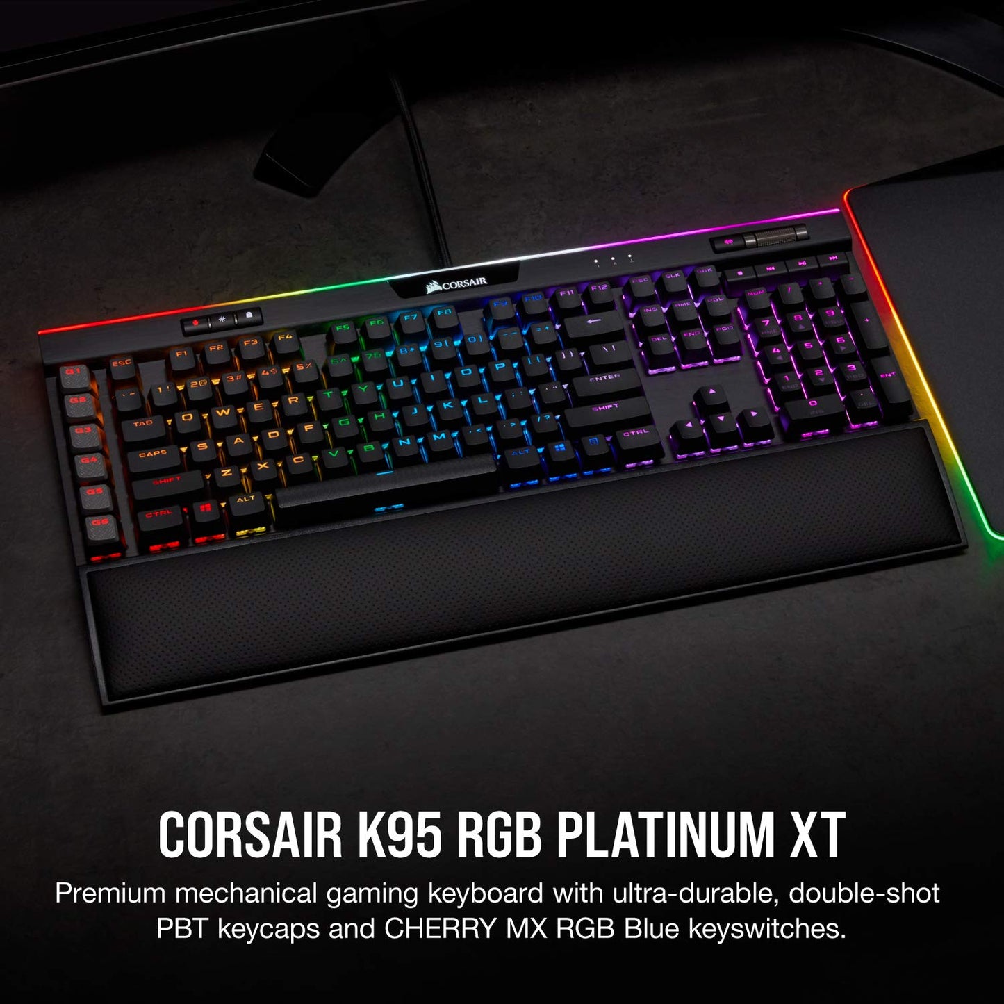 Corsair K95 RGB PLATINUM XT Mechanical Wired Gaming Keyboard - Cherry MX Speed Switches - PBT Double - Shot Keycaps - iCUE Compatible - QWERTY NA Layout - Black - Gapo Goods -
