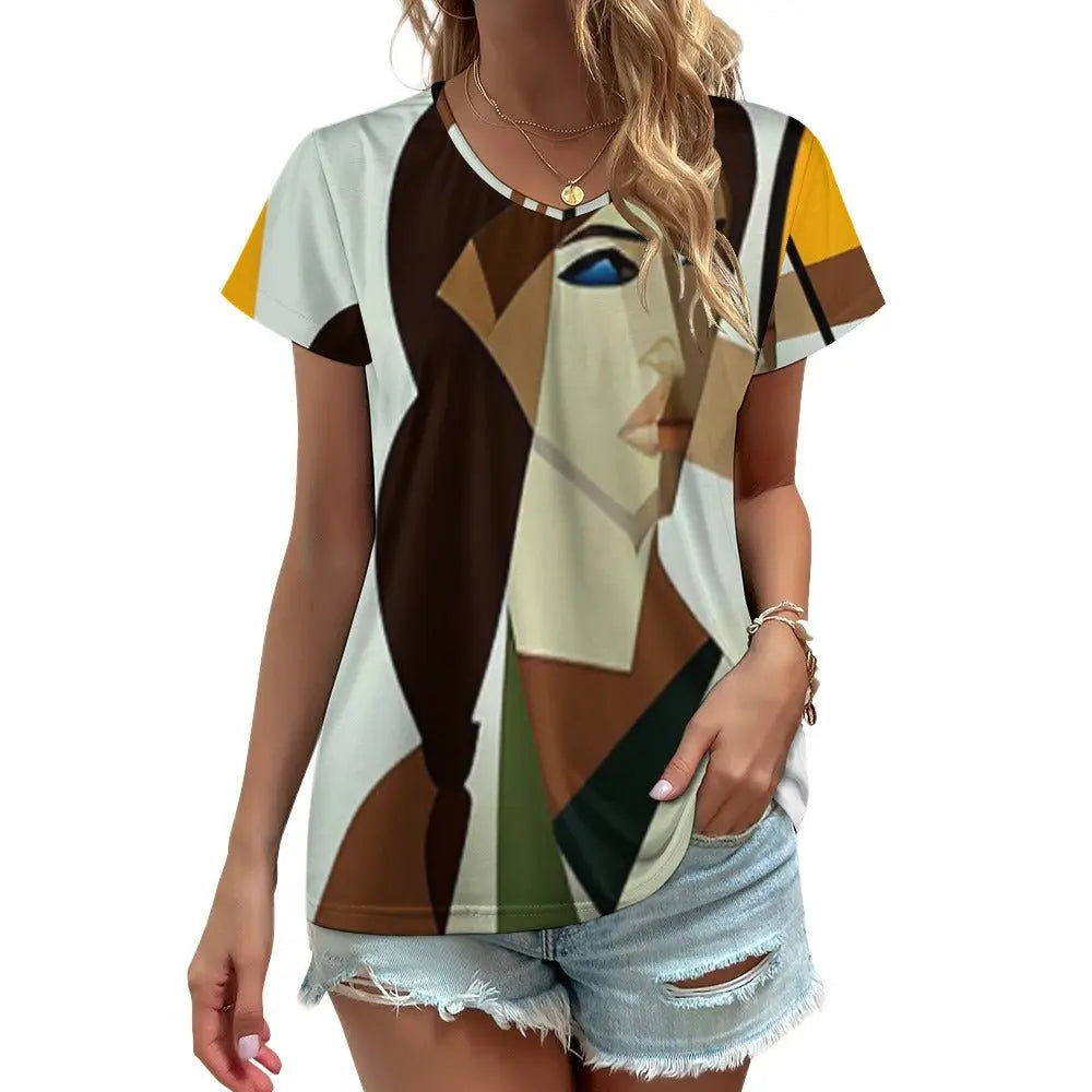 Croft inspired V - neck short sleeve T - shirt - Gapo Goods -