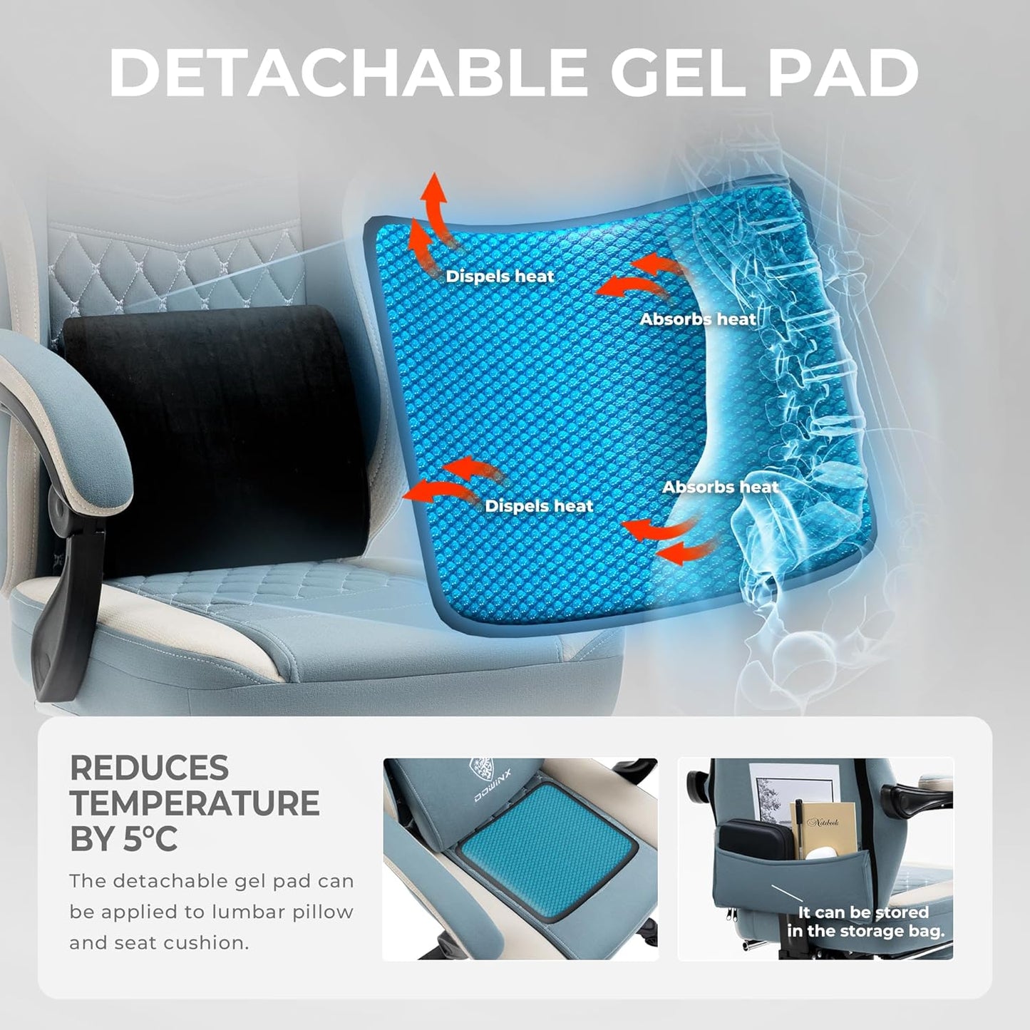 Dowinx Gaming Chair Breathable Fabric Computer Chair with Pocket Spring Cushion, Comfortable Office Chair with Gel Pad and Storage Bag,Massage Game Chair with Footrest,Green - Gapo Goods -