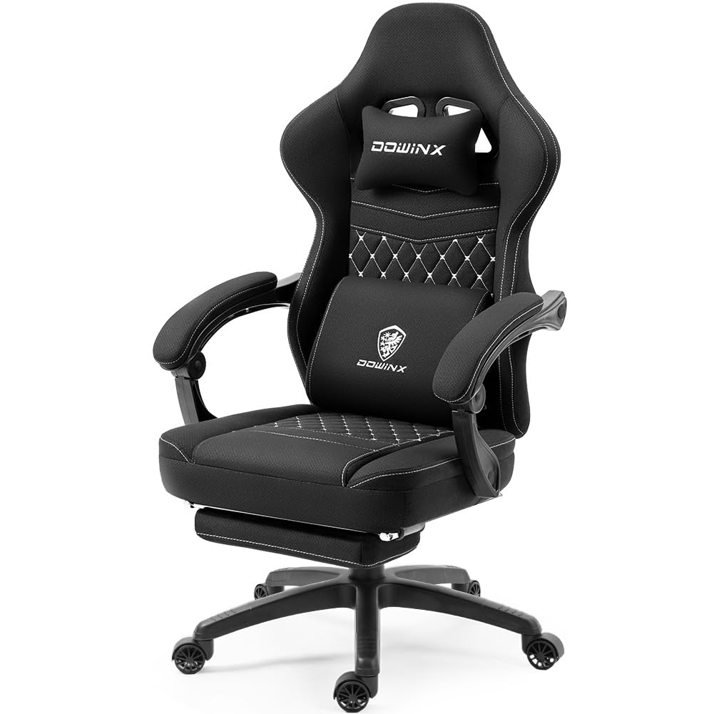 Dowinx Gaming Chair Breathable Fabric Computer Chair with Pocket Spring Cushion, Comfortable Office Chair with Gel Pad and Storage Bag,Massage Game Chair with Footrest,Green - Gapo Goods -