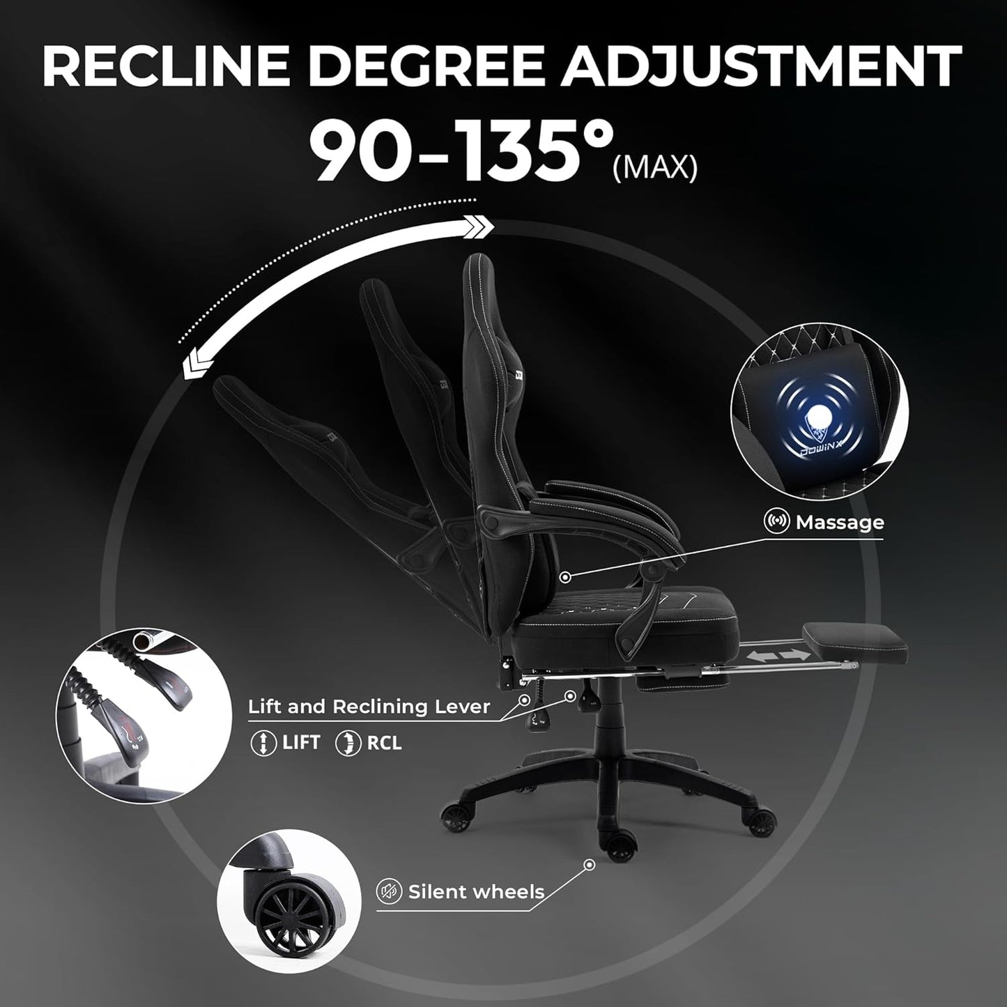 Dowinx Gaming Chair Breathable Fabric Computer Chair with Pocket Spring Cushion, Comfortable Office Chair with Gel Pad and Storage Bag,Massage Game Chair with Footrest,Green - Gapo Goods -
