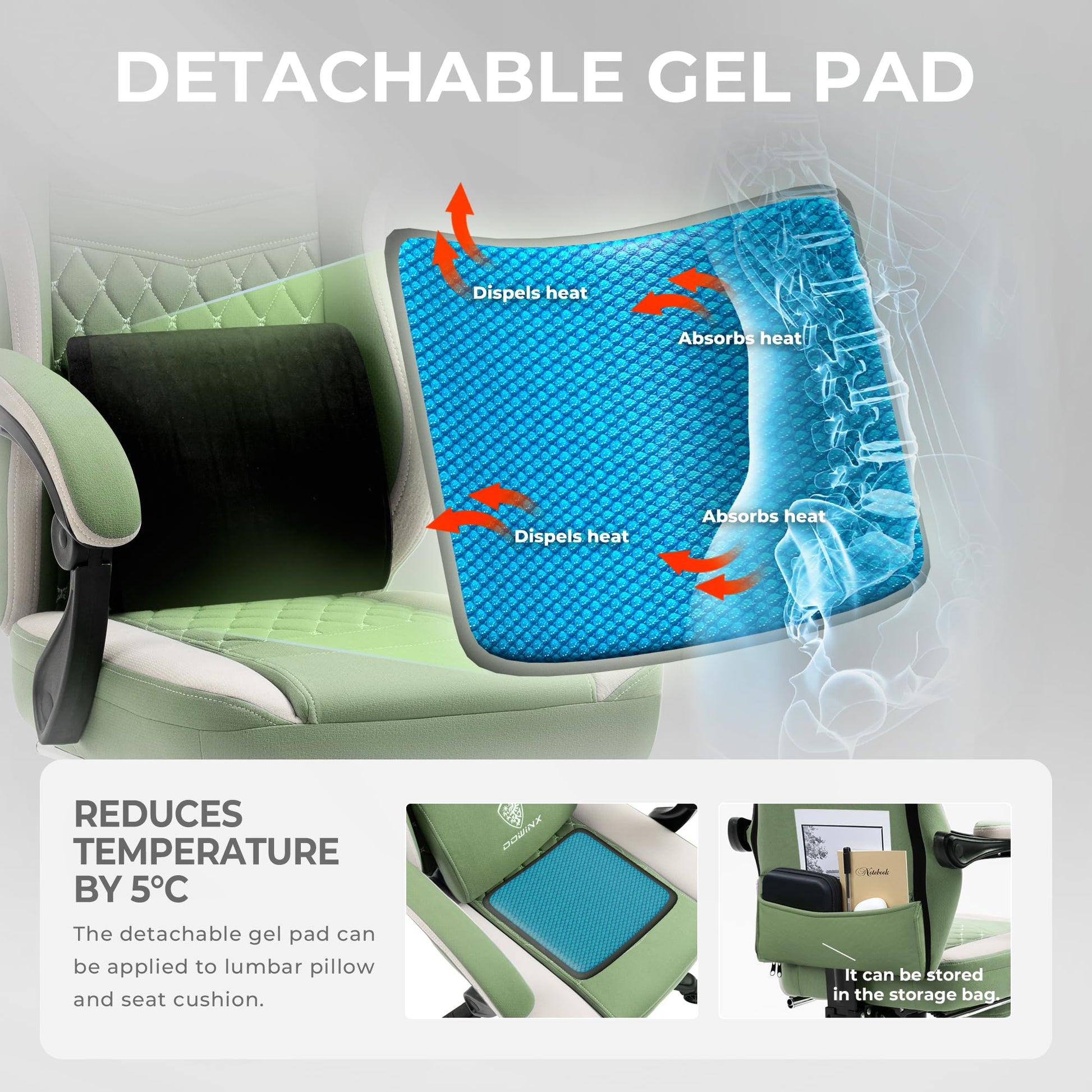 Gaming Chair Breathable Fabric - Ergonomic Seat with Lumbar Support & Massage Gel Pad Gaming Accessories