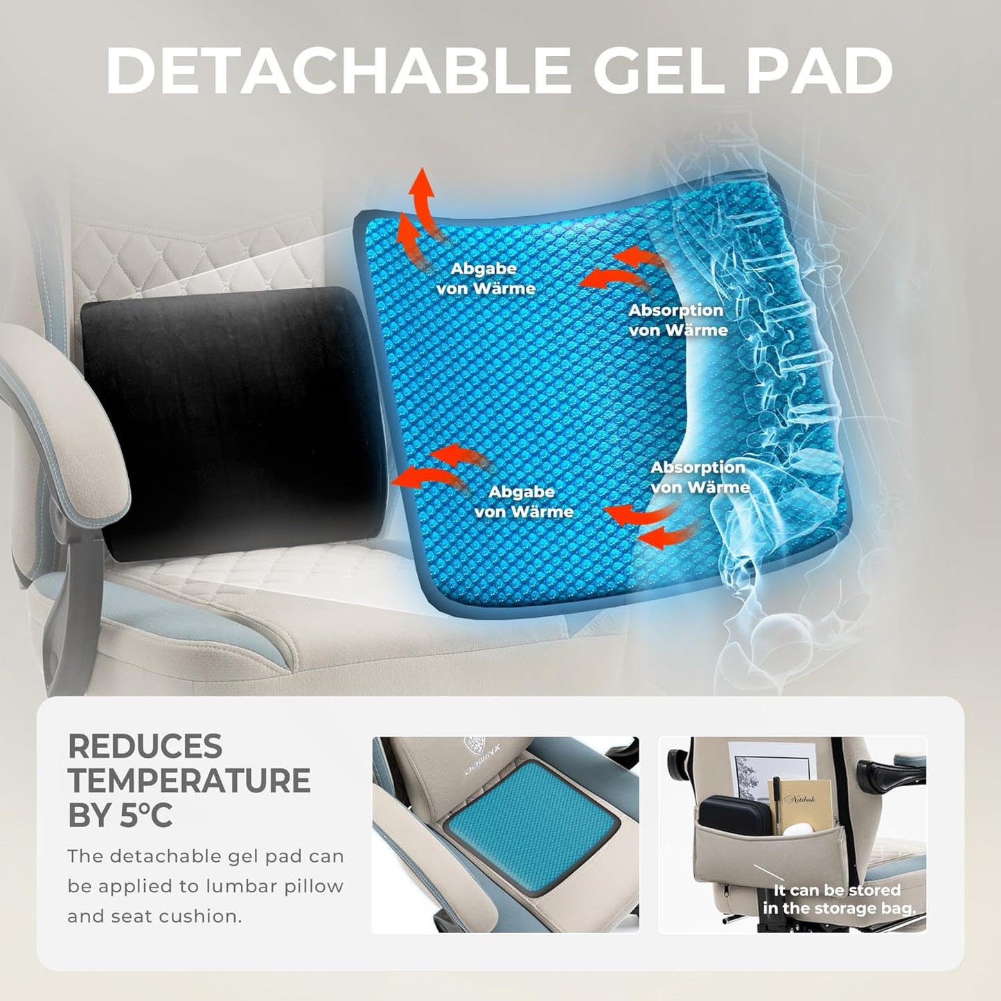 Dowinx Gaming Chair Breathable Fabric Computer Chair with Pocket Spring Cushion, Comfortable Office Chair with Gel Pad and Storage Bag,Massage Game Chair with Footrest,Green - Gapo Goods -