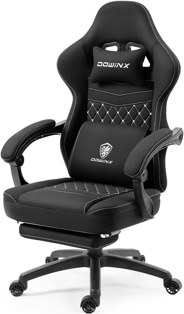 Dowinx Gaming Chair Breathable Fabric Computer Chair with Pocket Spring Cushion, Comfortable Office Chair with Gel Pad and Storage Bag,Massage Game Chair with Footrest,Green - Gapo Goods -