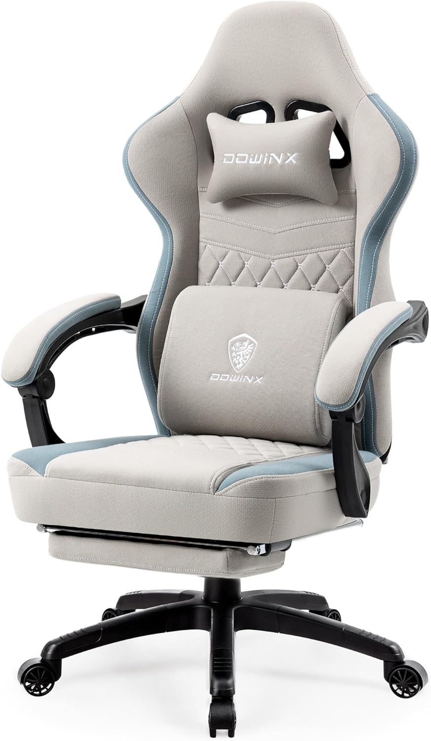 Dowinx Gaming Chair Breathable Fabric Computer Chair with Pocket Spring Cushion, Comfortable Office Chair with Gel Pad and Storage Bag,Massage Game Chair with Footrest,Green - Gapo Goods -