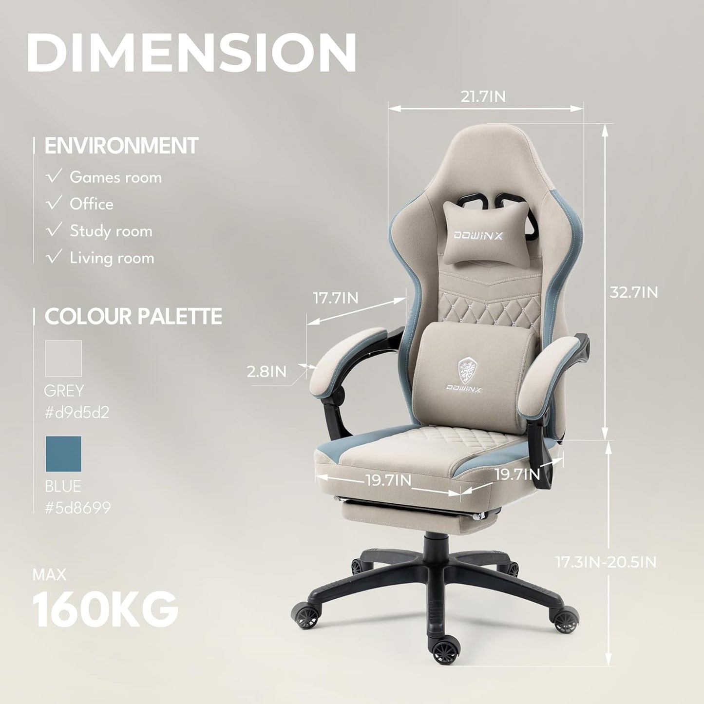 Dowinx Gaming Chair Breathable Fabric Computer Chair with Pocket Spring Cushion, Comfortable Office Chair with Gel Pad and Storage Bag,Massage Game Chair with Footrest,Green - Gapo Goods -