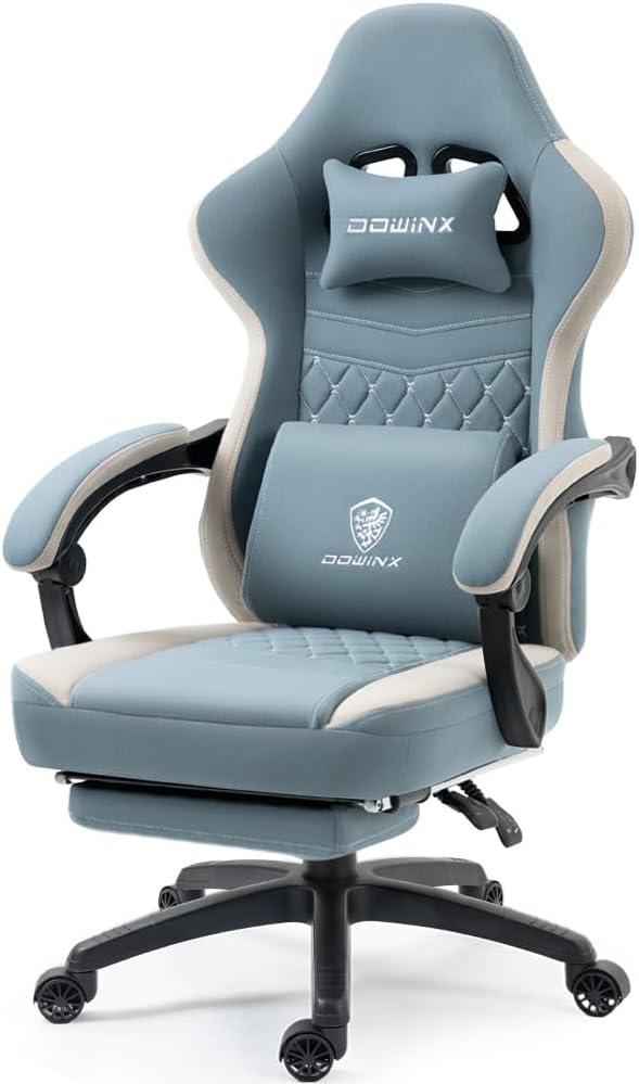 Dowinx Gaming Chair Breathable Fabric Computer Chair with Pocket Spring Cushion, Comfortable Office Chair with Gel Pad and Storage Bag,Massage Game Chair with Footrest,Green - Gapo Goods -