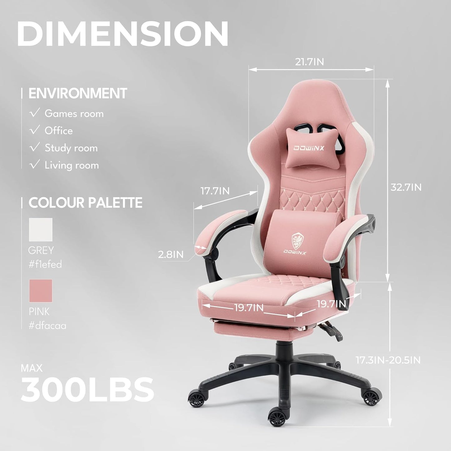 Dowinx Gaming Chair Breathable Fabric Computer Chair with Pocket Spring Cushion, Comfortable Office Chair with Gel Pad and Storage Bag,Massage Game Chair with Footrest,Green - Gapo Goods -