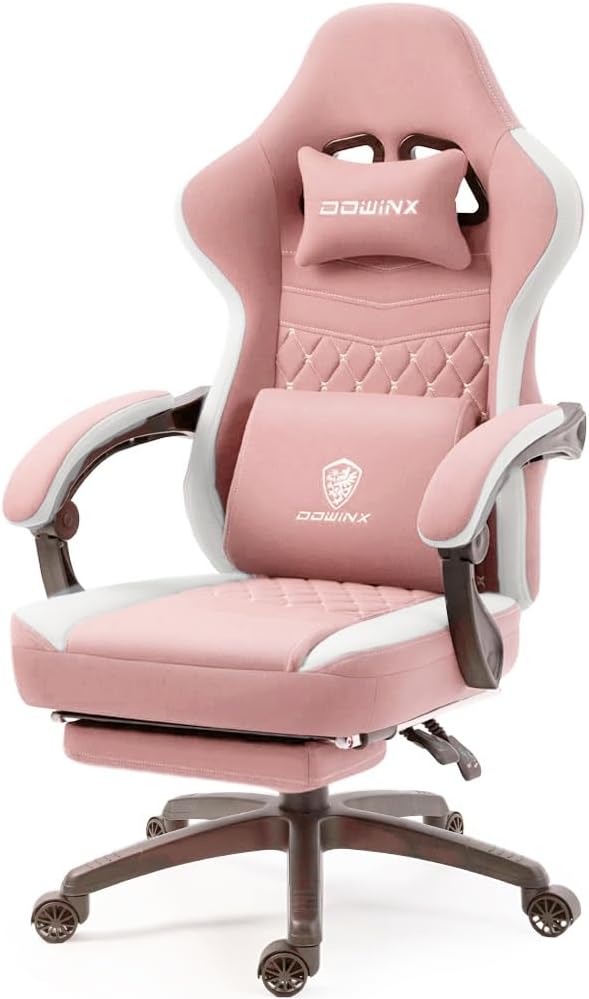 Dowinx Gaming Chair Breathable Fabric Computer Chair with Pocket Spring Cushion, Comfortable Office Chair with Gel Pad and Storage Bag,Massage Game Chair with Footrest,Green - Gapo Goods -