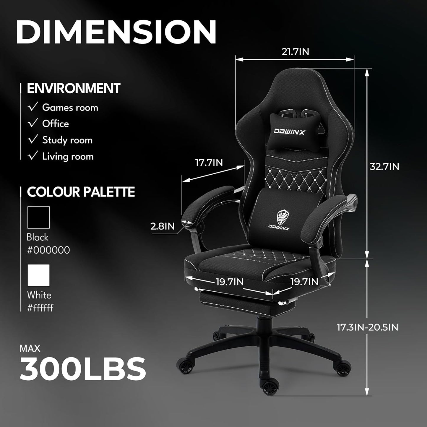 Dowinx Gaming Chair Breathable Fabric Computer Chair with Pocket Spring Cushion, Comfortable Office Chair with Gel Pad and Storage Bag,Massage Game Chair with Footrest,Green - Gapo Goods -