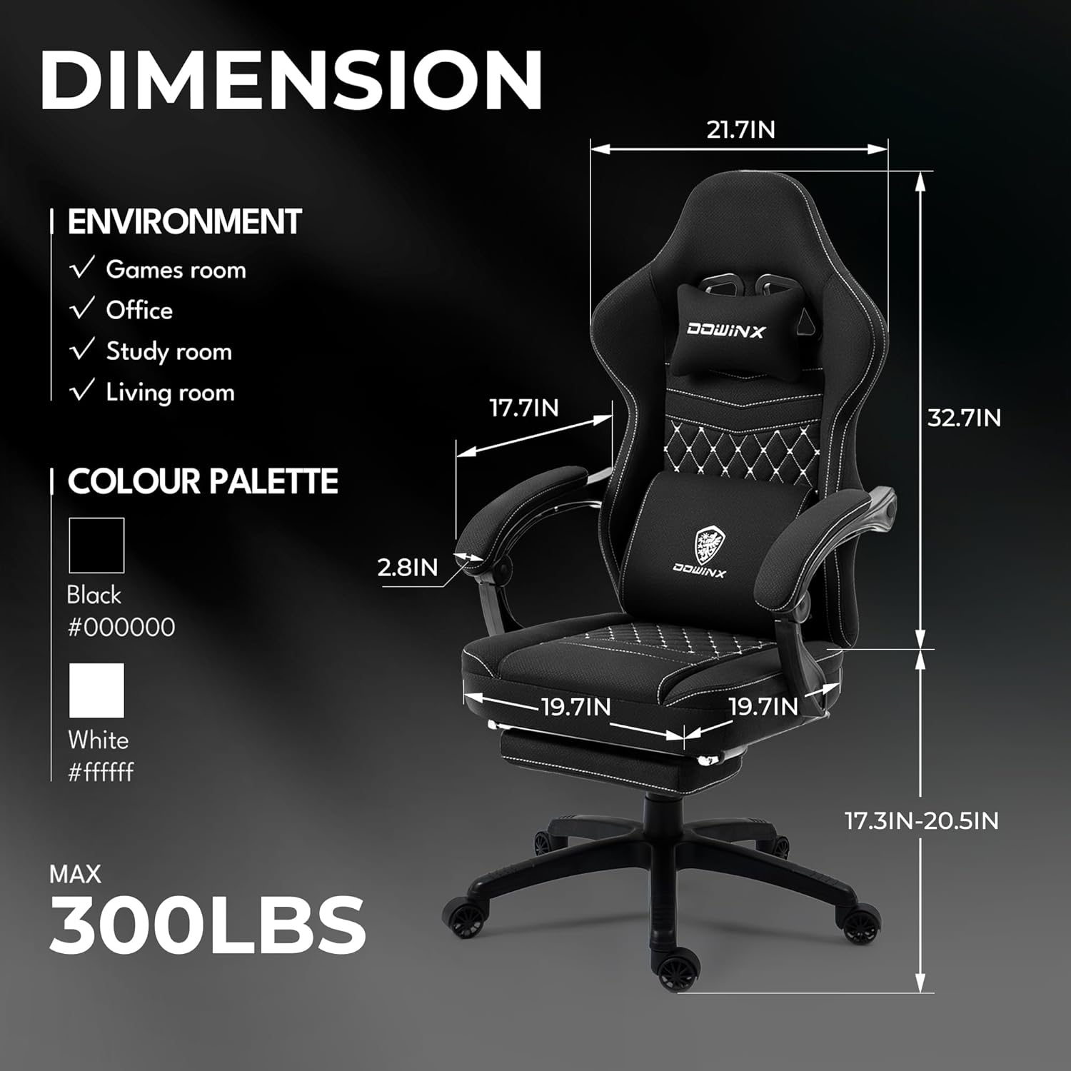 Gaming Chair Breathable Fabric - Ergonomic Seat with Lumbar Support & Massage Gel Pad Gaming Accessories