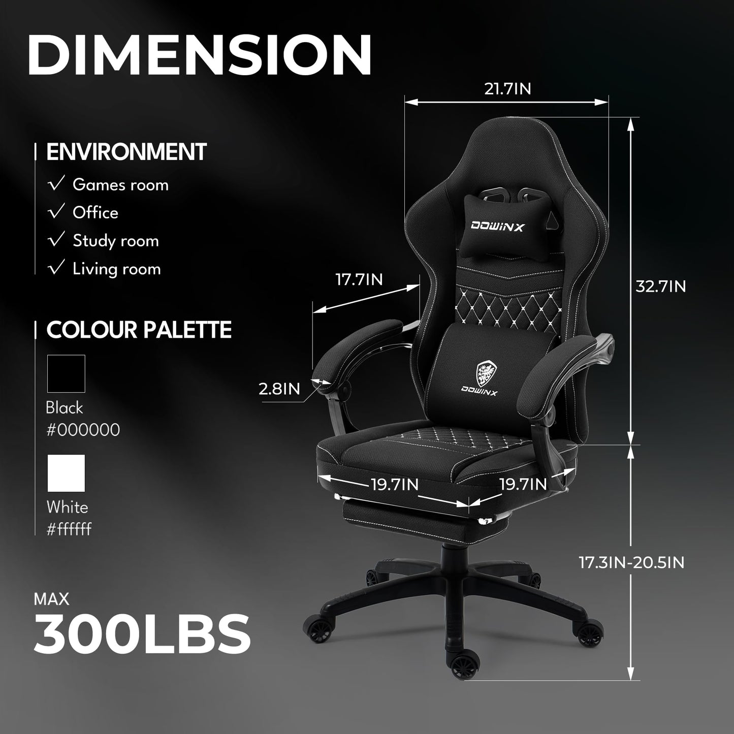 Dowinx Gaming Chair Breathable Fabric Computer Chair with Pocket Spring Cushion, Comfortable Office Chair with Gel Pad and Storage Bag,Massage Game Chair with Footrest,Green - Gapo Goods -