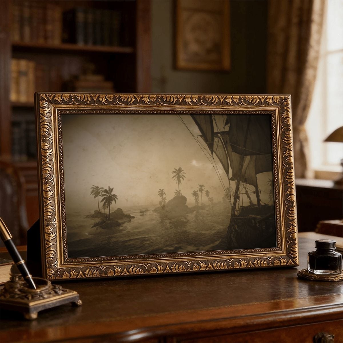 Tropical Islands Vintage Gold Framed Canvas Wall Art - Made in USA