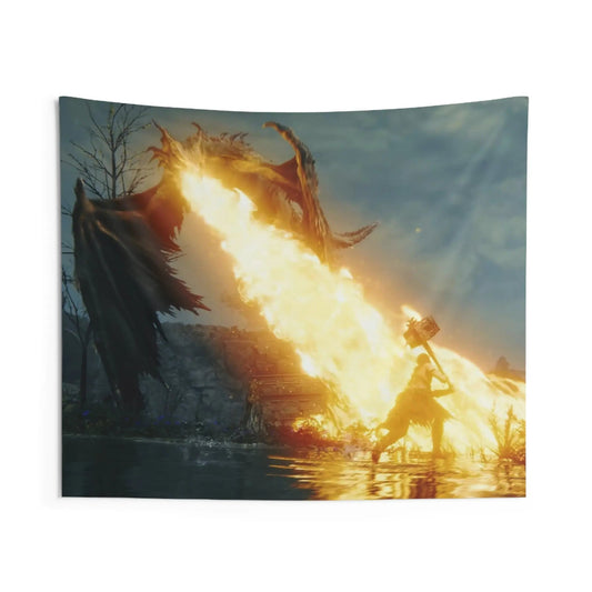 Elden Ring Wall Tapestry - Dragon Fire Tapestry | Durable Fabric, Crisp Print 60" × 50" Home Decor