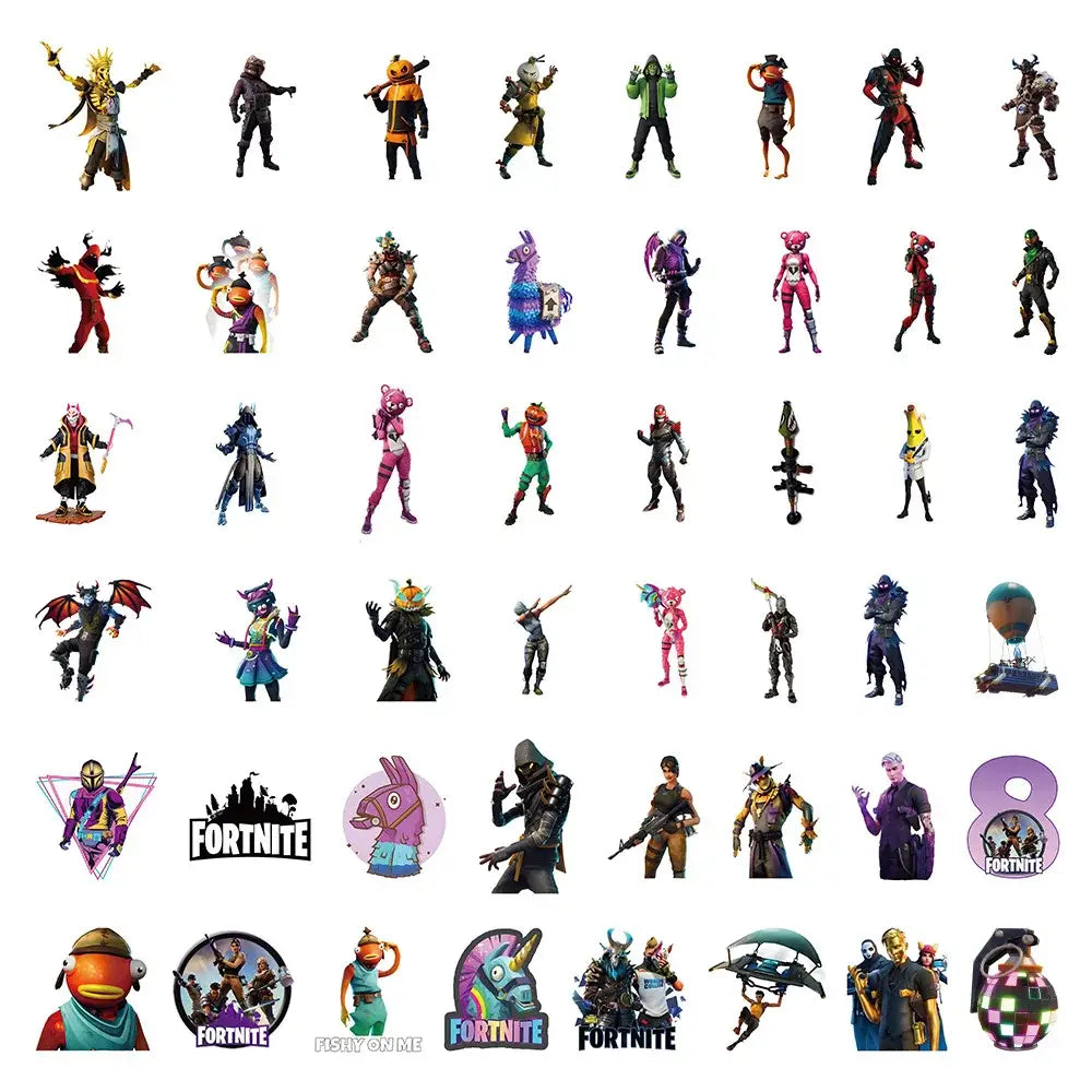 Fortnite Game Stickers - 50pcs PVC Decorative Gaming Sticker Set | Bandai Stickers