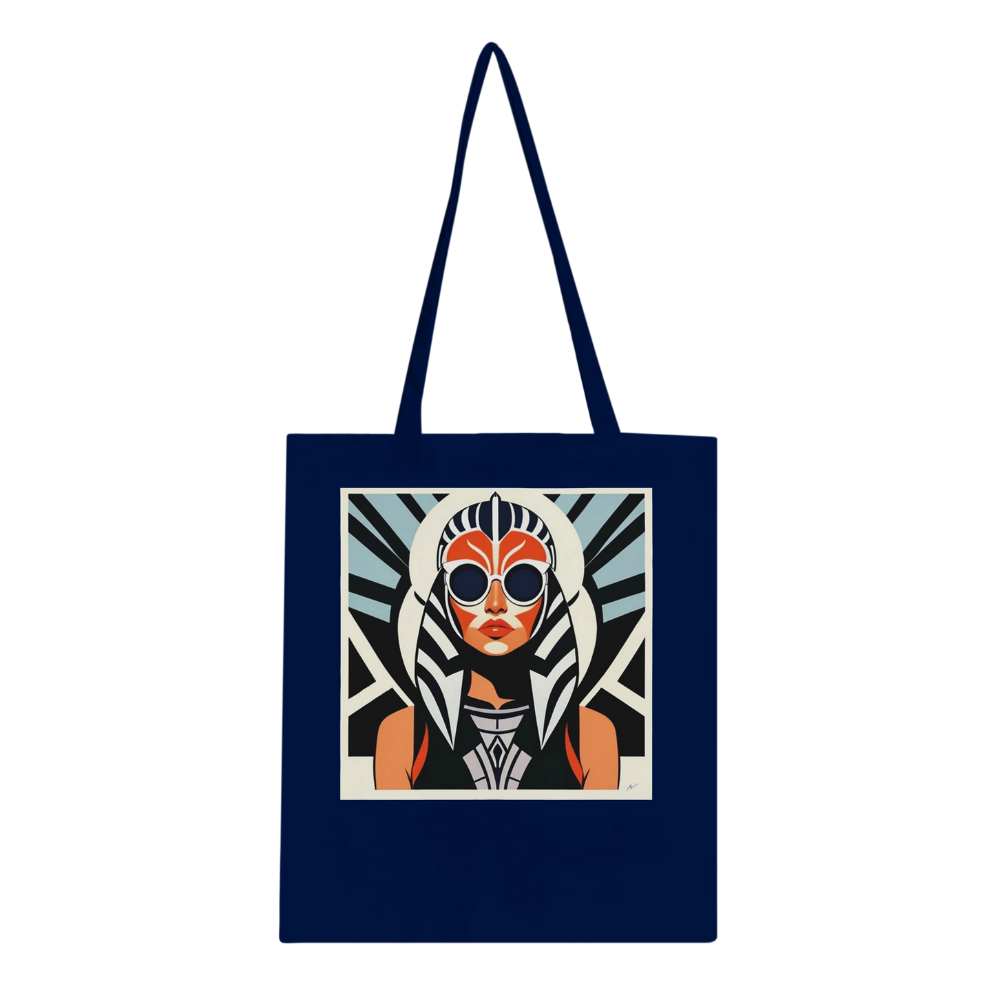 Cotton Tote Bags - Ahsoka Inspired Long Handle Eco Friendly Canvas Tote Navy Print Material