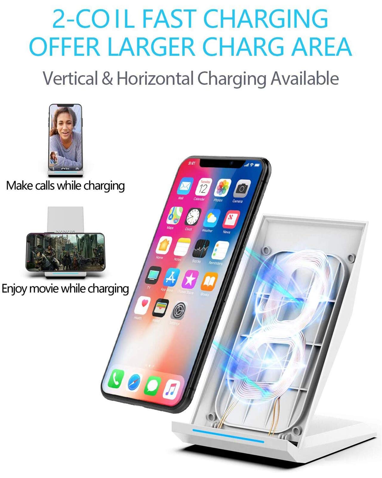 Fast Wireless Charger,NANAMI Qi Certified Wireless Charging Stand Compatible iPhone 15/15 Pro/15 Plus/15 Pro Max/14/14 Pro/13/12,Samsung Galaxy S24/S23/S22/S21/S20/Note 20 Ultra and Qi - Enabled Phone - Gapo Goods - Computer PC Gaming Accessories