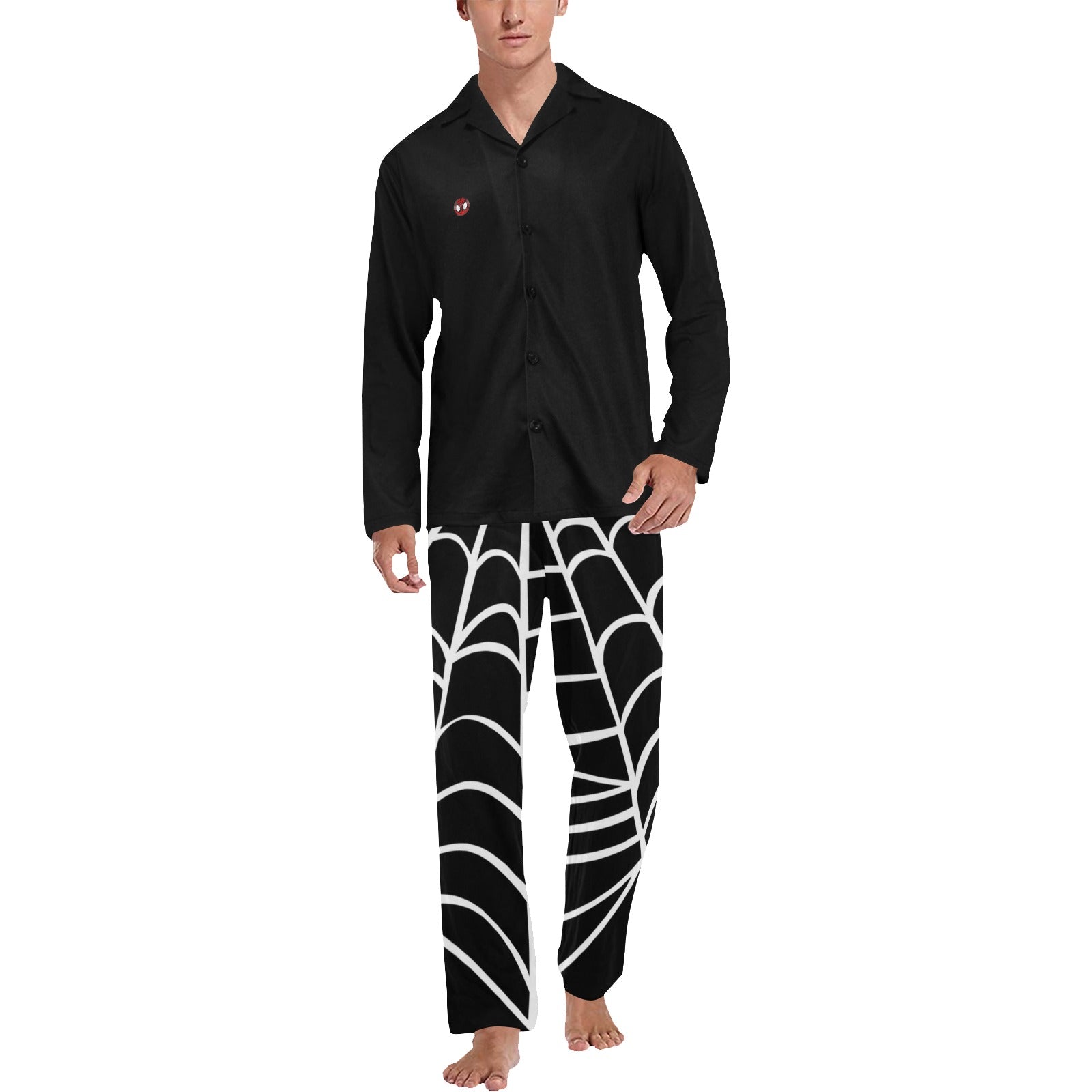 Men's V-Neck Long Pajama Set Black