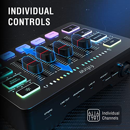 FIFINE Gaming Audio Mixer, Streaming RGB PC Mixer with XLR Microphone Interface, Individual Control, Volume Fader, Mute Button, 48V Phantom Power, for Podcast/Recording/Vocal/Game Voice - AmpliGame SC3 - Gapo Goods -