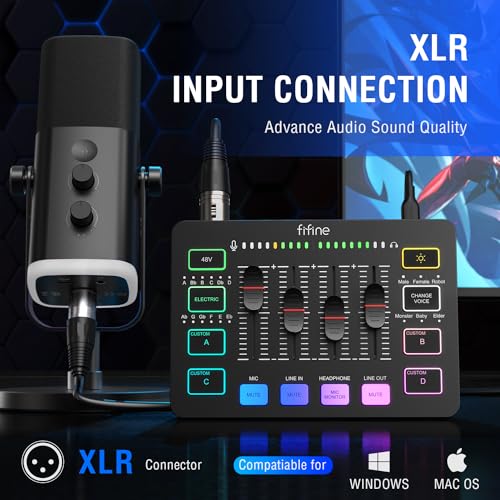 FIFINE Gaming Audio Mixer, Streaming RGB PC Mixer with XLR Microphone Interface, Individual Control, Volume Fader, Mute Button, 48V Phantom Power, for Podcast/Recording/Vocal/Game Voice - AmpliGame SC3 - Gapo Goods -