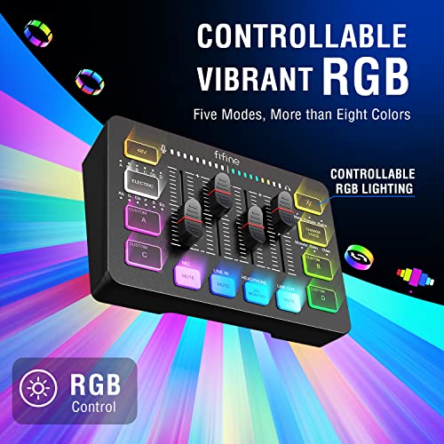 FIFINE Gaming Audio Mixer, Streaming RGB PC Mixer with XLR Microphone Interface, Individual Control, Volume Fader, Mute Button, 48V Phantom Power, for Podcast/Recording/Vocal/Game Voice - AmpliGame SC3 - Gapo Goods -