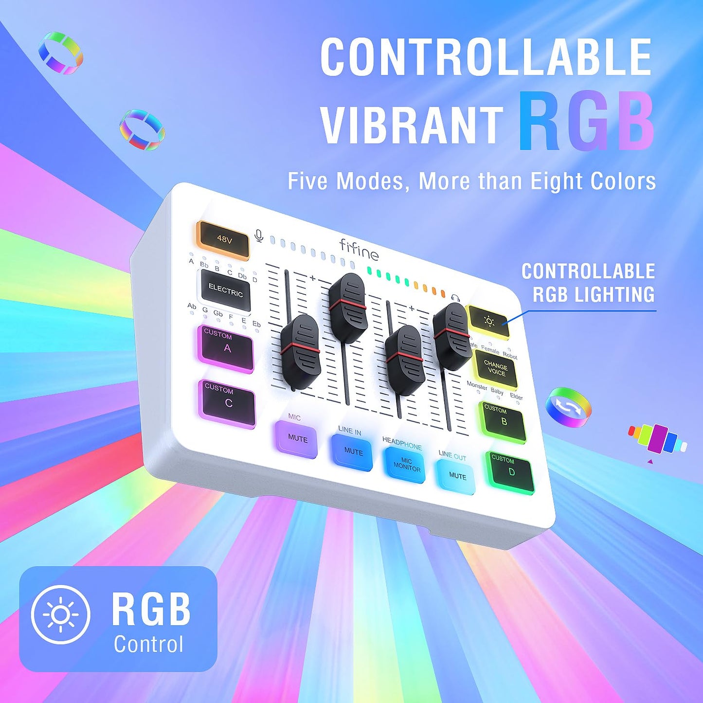FIFINE Gaming Audio Mixer, Streaming RGB PC Mixer with XLR Microphone Interface, Individual Control, Volume Fader, Mute Button, 48V Phantom Power, for Podcast/Recording/Vocal/Game Voice - AmpliGame SC3 - Gapo Goods -