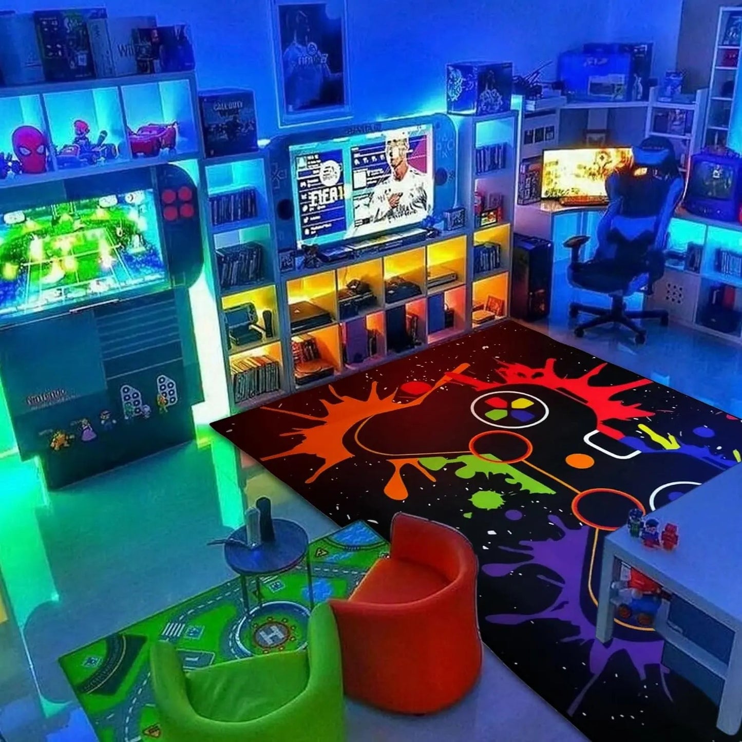 Gaming Area Rug – Large Teen Boys Carpet With Game Controller Design, Non-Slip Mat Home Decor