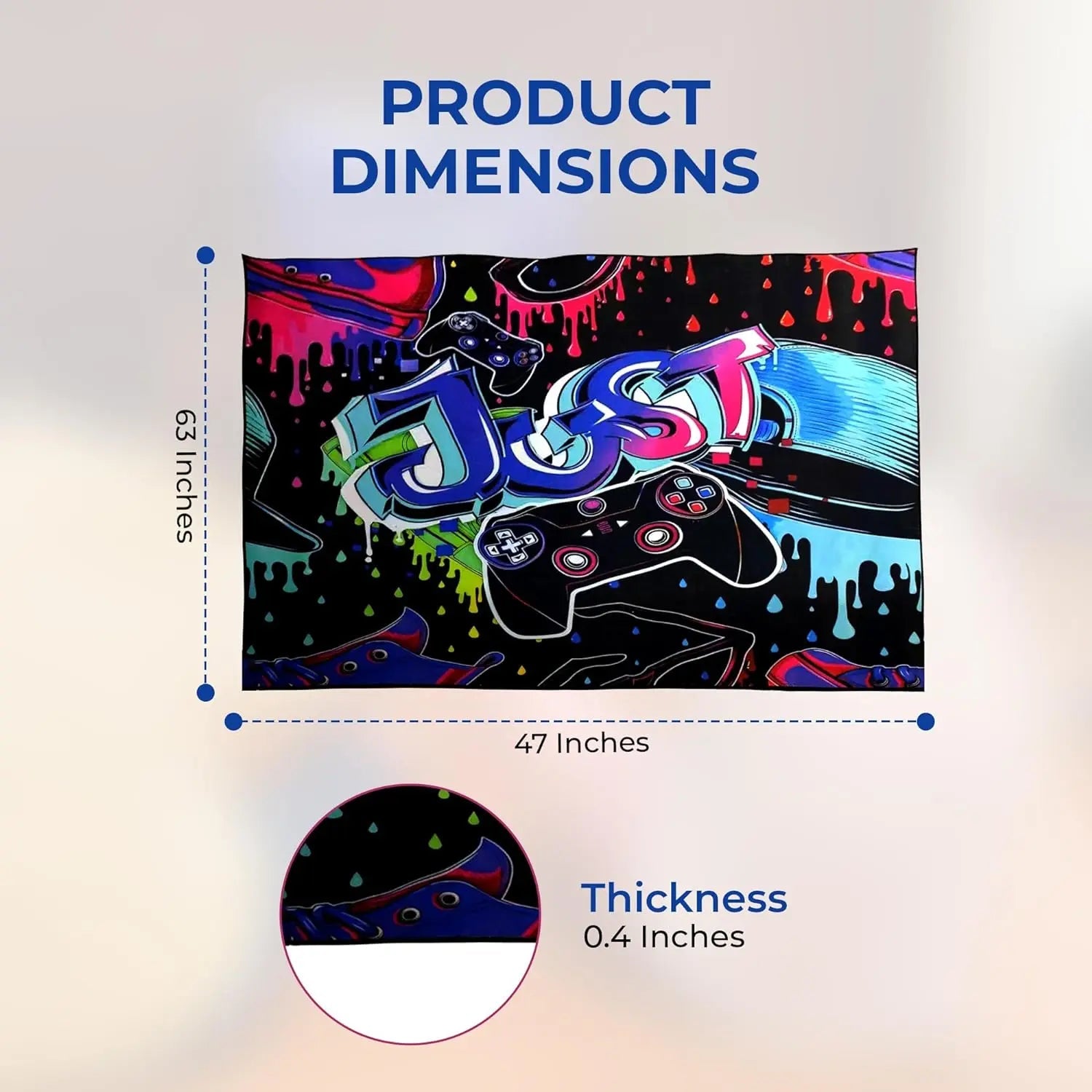 Gaming Area Rug – Large Teen Boys Carpet With Game Controller Design, Non-Slip Mat Home Decor