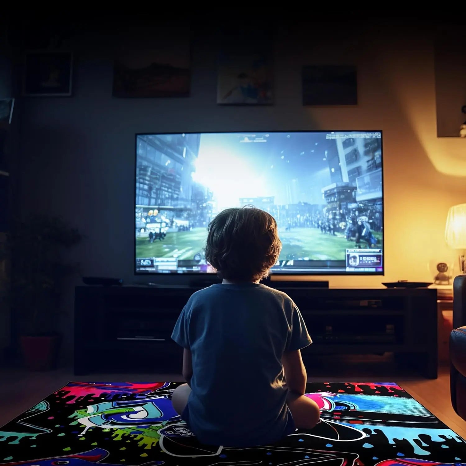 Gaming Area Rug – Large Teen Boys Carpet With Game Controller Design, Non-Slip Mat Home Decor