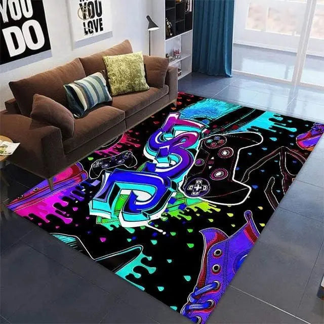Gaming Area Rug – Large Teen Boys Carpet With Game Controller Design, Non-Slip Mat Home Decor