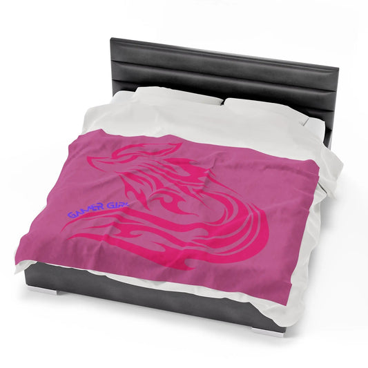 Gamer Girl Pink Fox Velveteen Blanket 60" × 80"