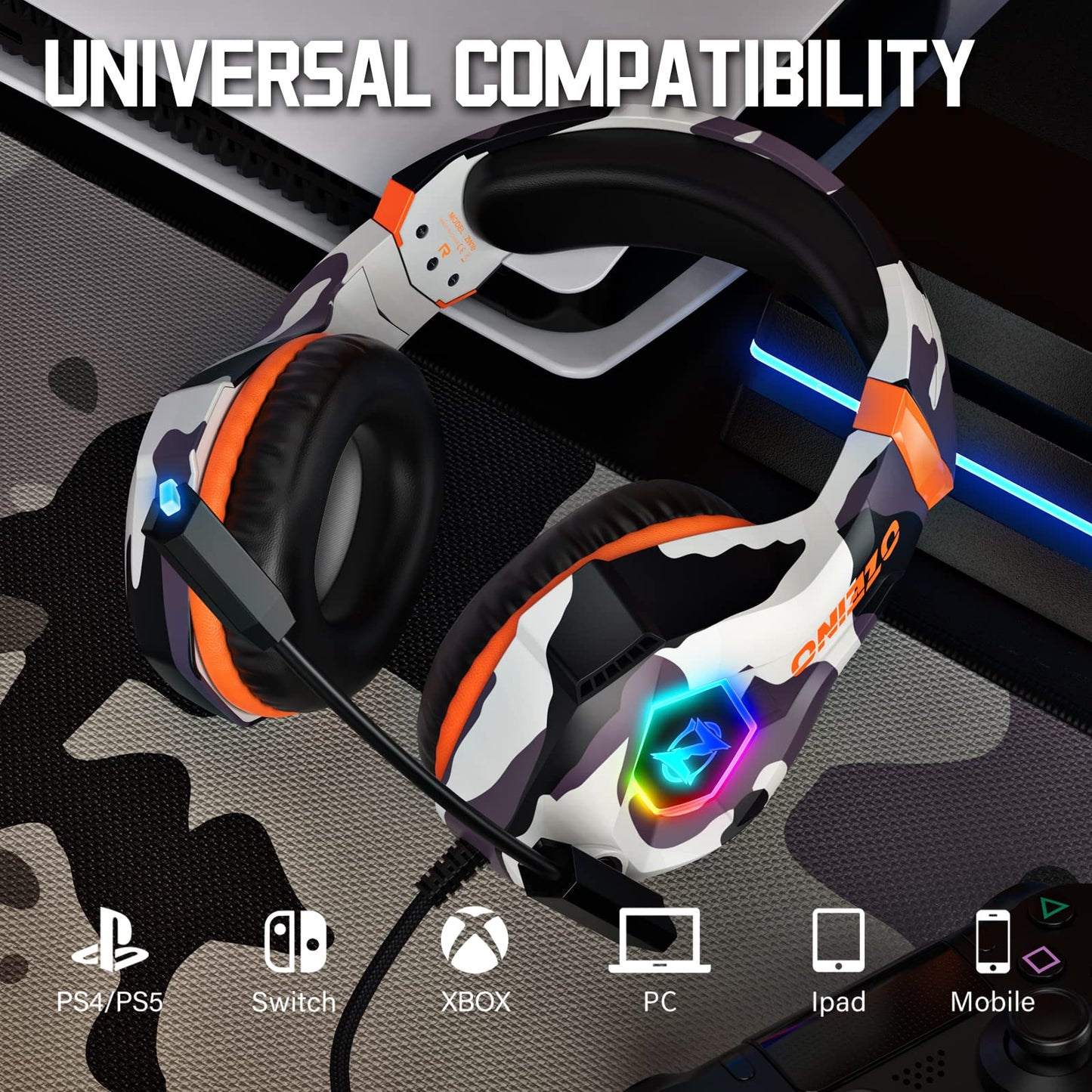 Gaming Headset PS4 Headset, Xbox Headset with 7.1 Surround Sound, Gaming Headphones with Noise Cancelling Mic RGB Light Memory Earmuffs for PC, PS5, PS4, Xbox Series X/S, Xbox one, Switch - Gapo Goods - Computer PC Gaming Accessories