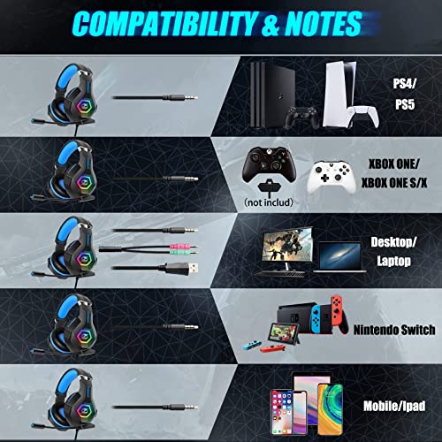 Gaming Headset PS4 Headset, Xbox Headset with 7.1 Surround Sound, Gaming Headphones with Noise Cancelling Mic RGB Light Memory Earmuffs for PC, PS5, PS4, Xbox Series X/S, Xbox one, Switch - Gapo Goods - Computer PC Gaming Accessories
