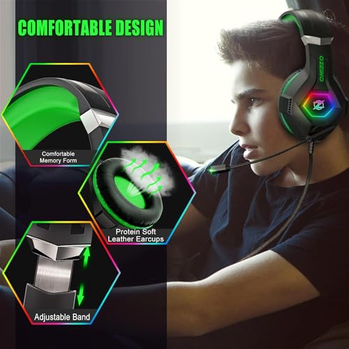Gaming Headset PS4 Headset, Xbox Headset with 7.1 Surround Sound, Gaming Headphones with Noise Cancelling Mic RGB Light Memory Earmuffs for PC, PS5, PS4, Xbox Series X/S, Xbox one, Switch - Gapo Goods - Computer PC Gaming Accessories