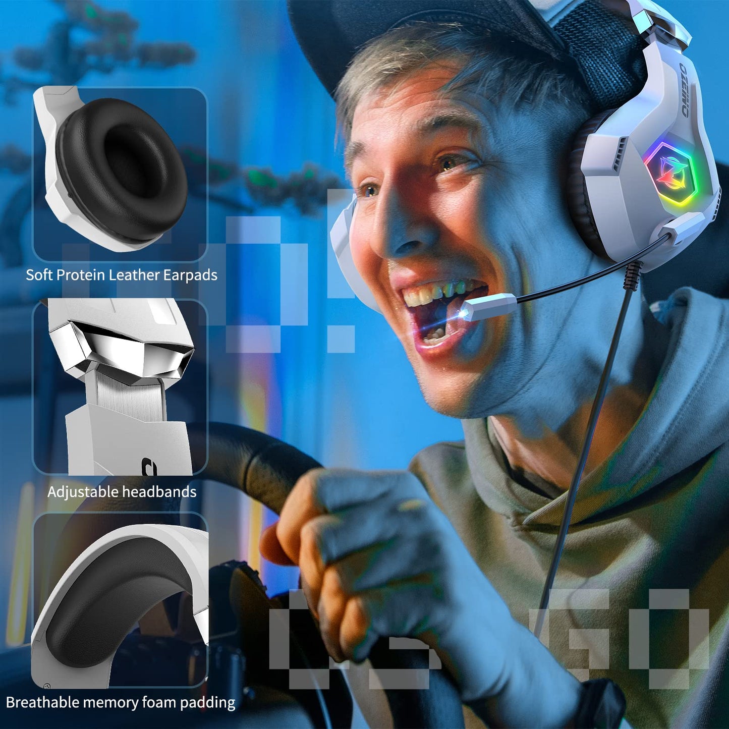 Gaming Headset PS4 Headset, Xbox Headset with 7.1 Surround Sound, Gaming Headphones with Noise Cancelling Mic RGB Light Memory Earmuffs for PC, PS5, PS4, Xbox Series X/S, Xbox one, Switch - Gapo Goods - Computer PC Gaming Accessories