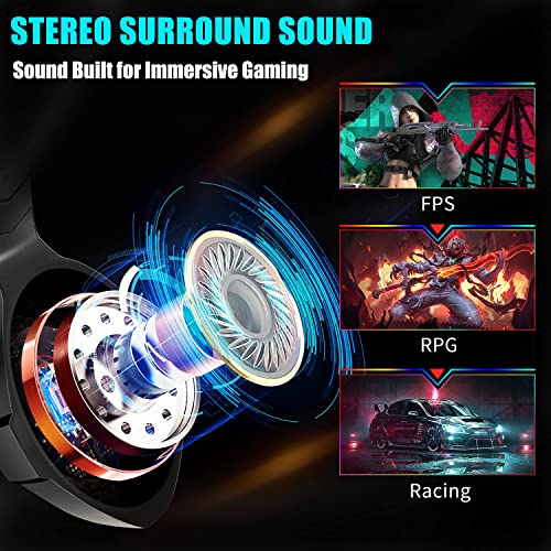 Gaming Headset PS4 Headset, Xbox Headset with 7.1 Surround Sound, Gaming Headphones with Noise Cancelling Mic RGB Light Memory Earmuffs for PC, PS5, PS4, Xbox Series X/S, Xbox one, Switch - Gapo Goods - Computer PC Gaming Accessories