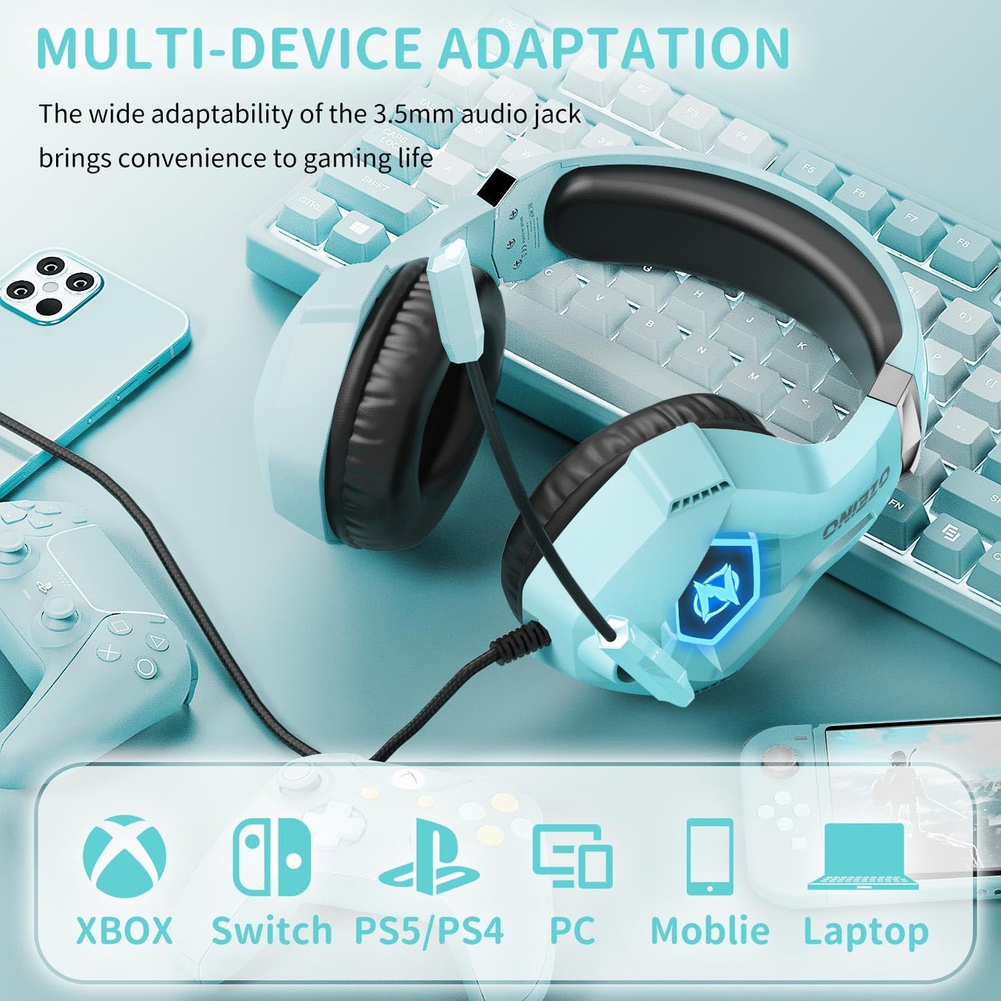 Gaming Headset PS4 Headset, Xbox Headset with 7.1 Surround Sound, Gaming Headphones with Noise Cancelling Mic RGB Light Memory Earmuffs for PC, PS5, PS4, Xbox Series X/S, Xbox one, Switch - Gapo Goods - Computer PC Gaming Accessories