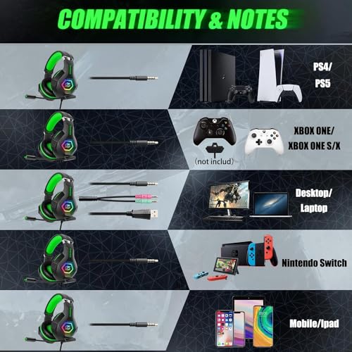 Gaming Headset PS4 Headset, Xbox Headset with 7.1 Surround Sound, Gaming Headphones with Noise Cancelling Mic RGB Light Memory Earmuffs for PC, PS5, PS4, Xbox Series X/S, Xbox one, Switch - Gapo Goods - Computer PC Gaming Accessories