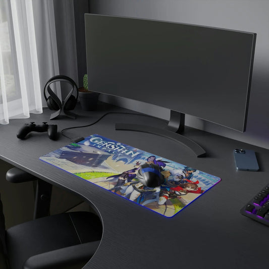 Genshin Impact Mouse Pad – RGB Gaming Mat with Soft Cloth Surface & Rubber Base 23.6" x 11.8" Rectangle Mousepad