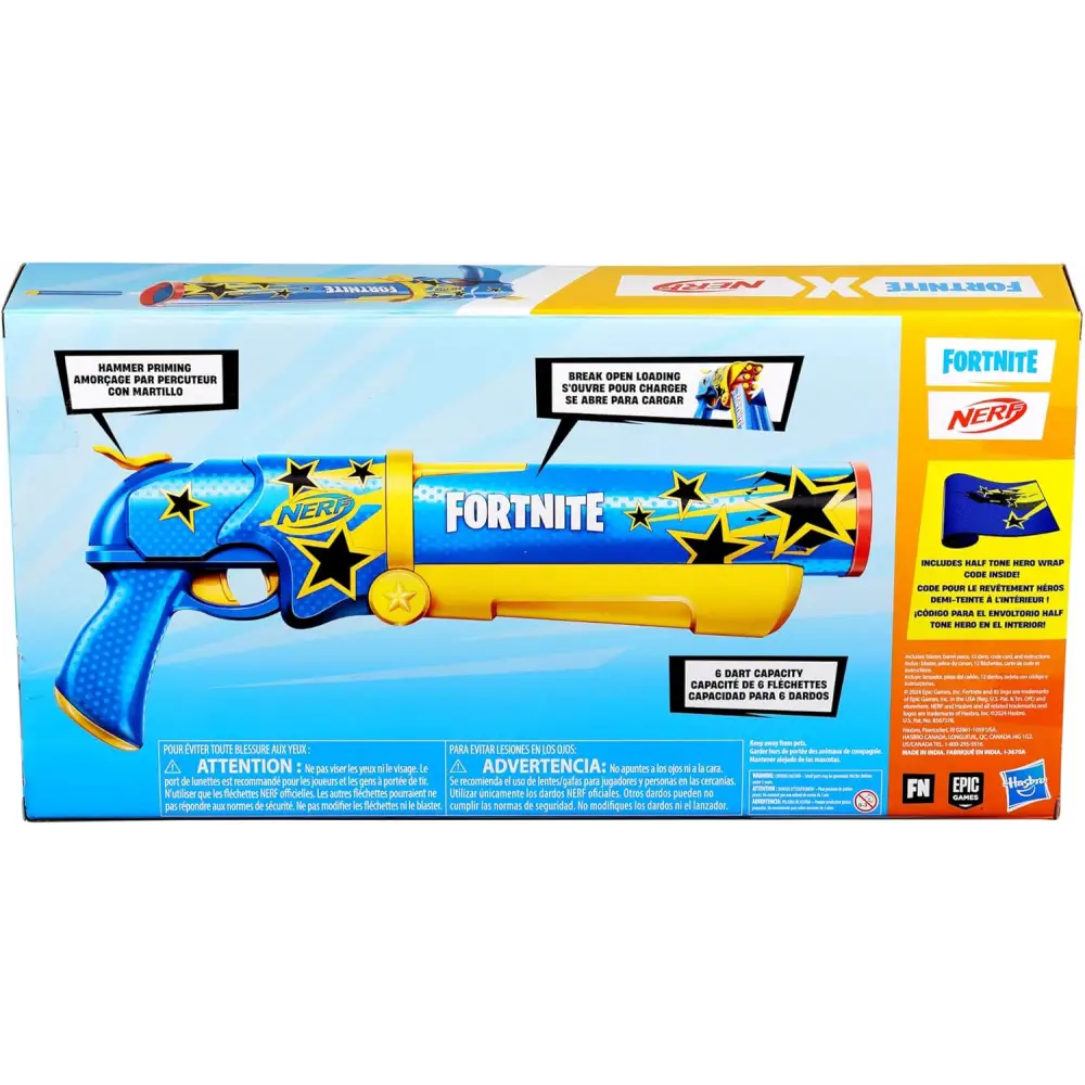 Nerf Fortnite Blaster – Half Tone Hero Wrap | Break Open Barrel, 12 Elite Darts Toy