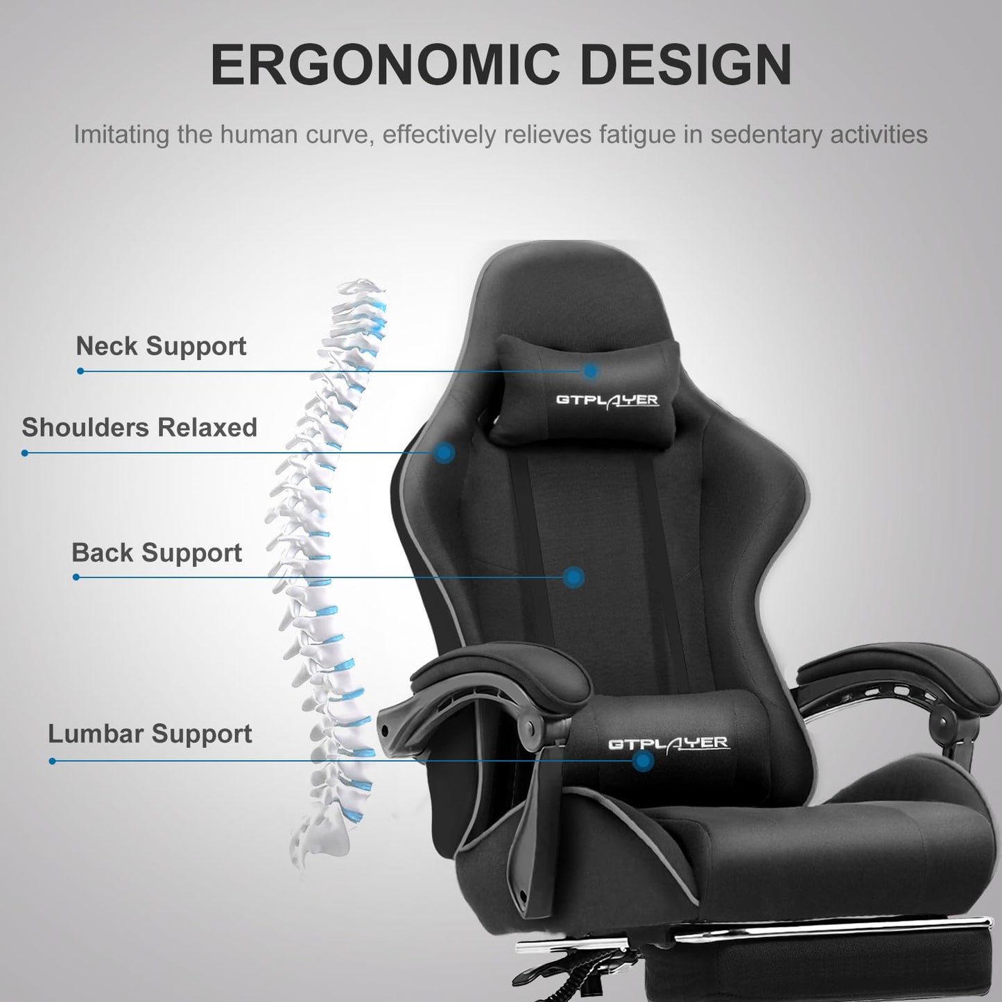 GTPLAYER Gaming Chair, Computer Chair with Footrest and Lumbar Support, Height Adjustable Game Chair with 360° - Swivel Seat and Headrest and for Office or Gaming (White) - Gapo Goods -