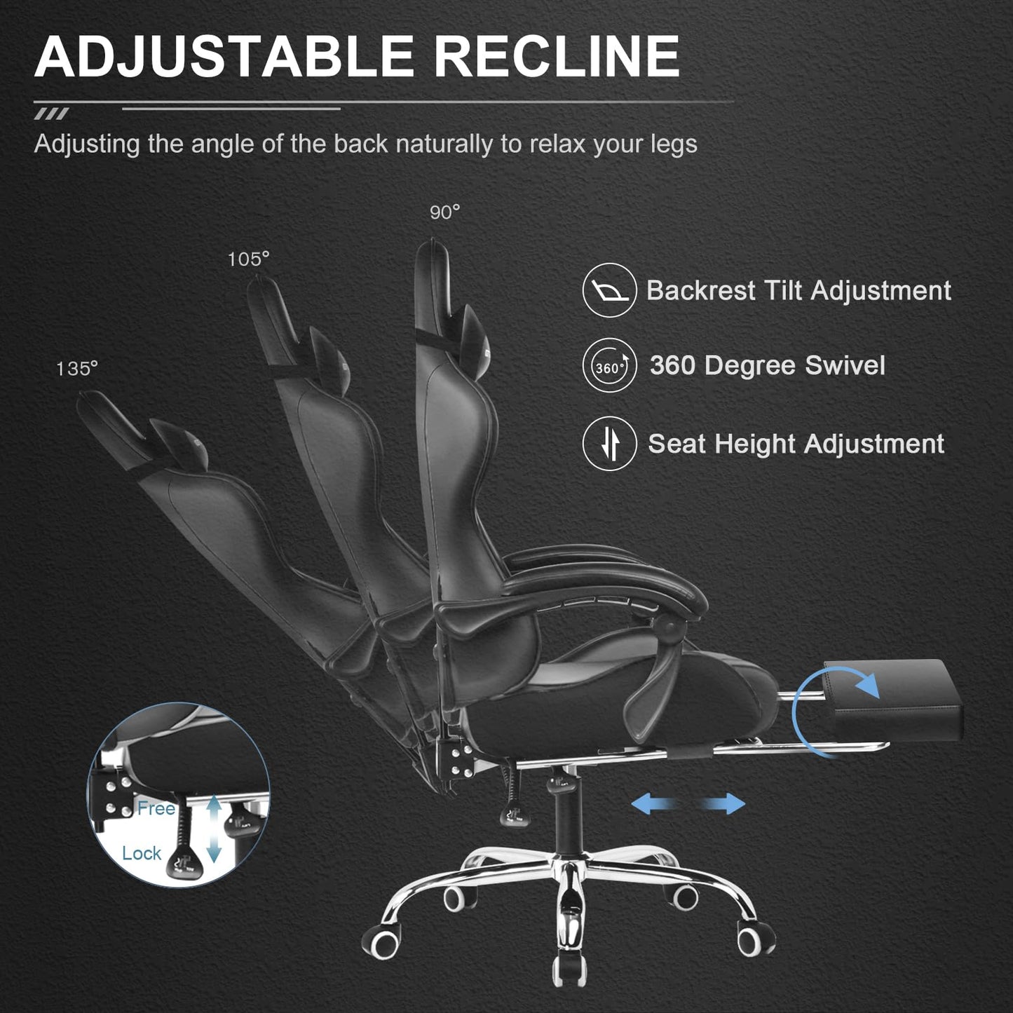 GTPLAYER Gaming Chair, Computer Chair with Footrest and Lumbar Support, Height Adjustable Game Chair with 360° - Swivel Seat and Headrest and for Office or Gaming (White) - Gapo Goods -